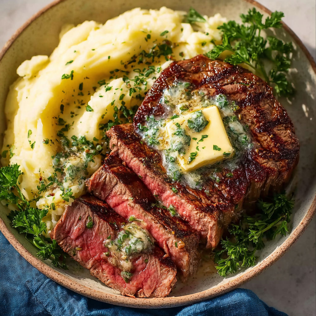 A steak with butter on top.