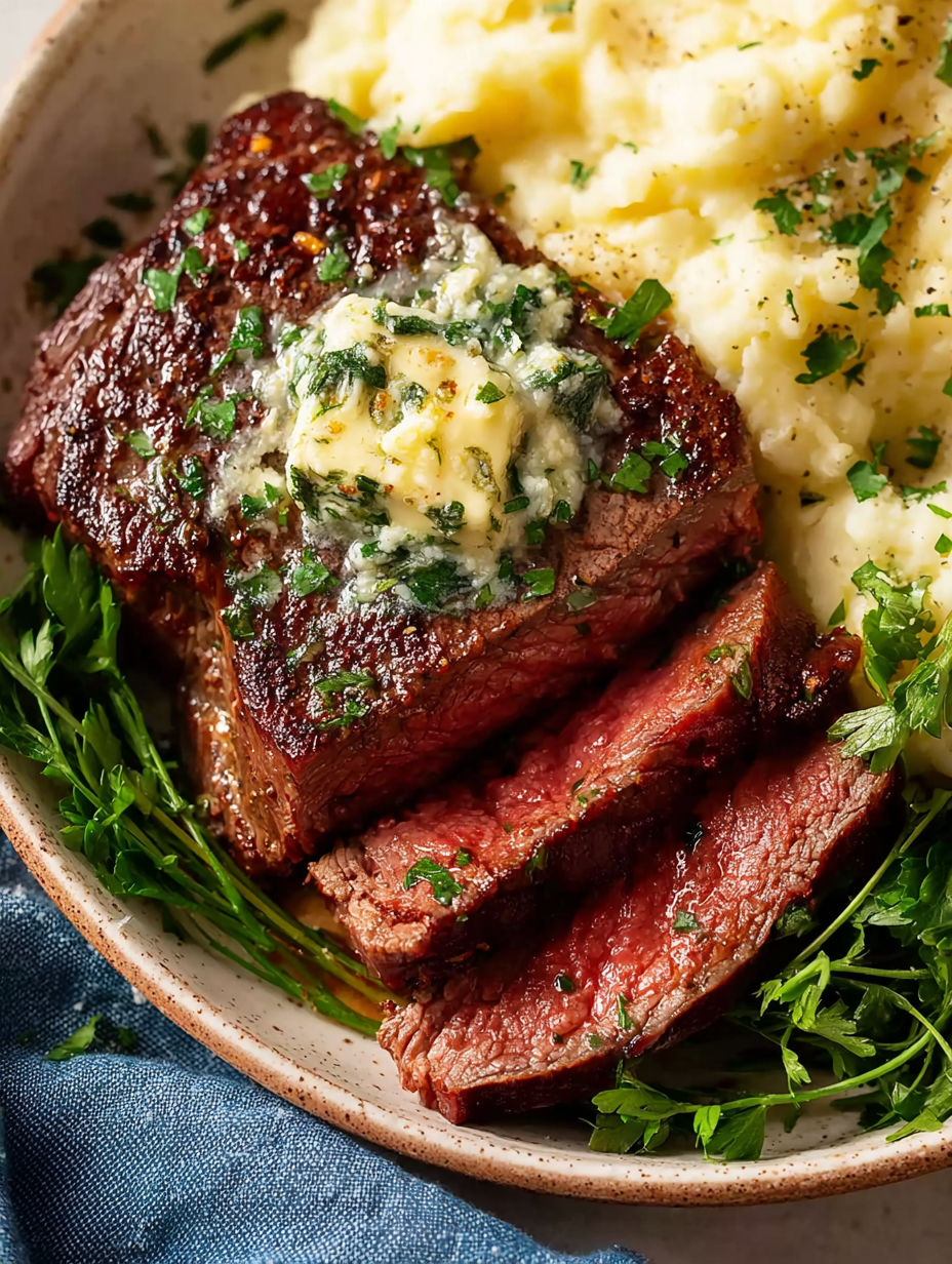 A piece of meat with a pat of butter on it.