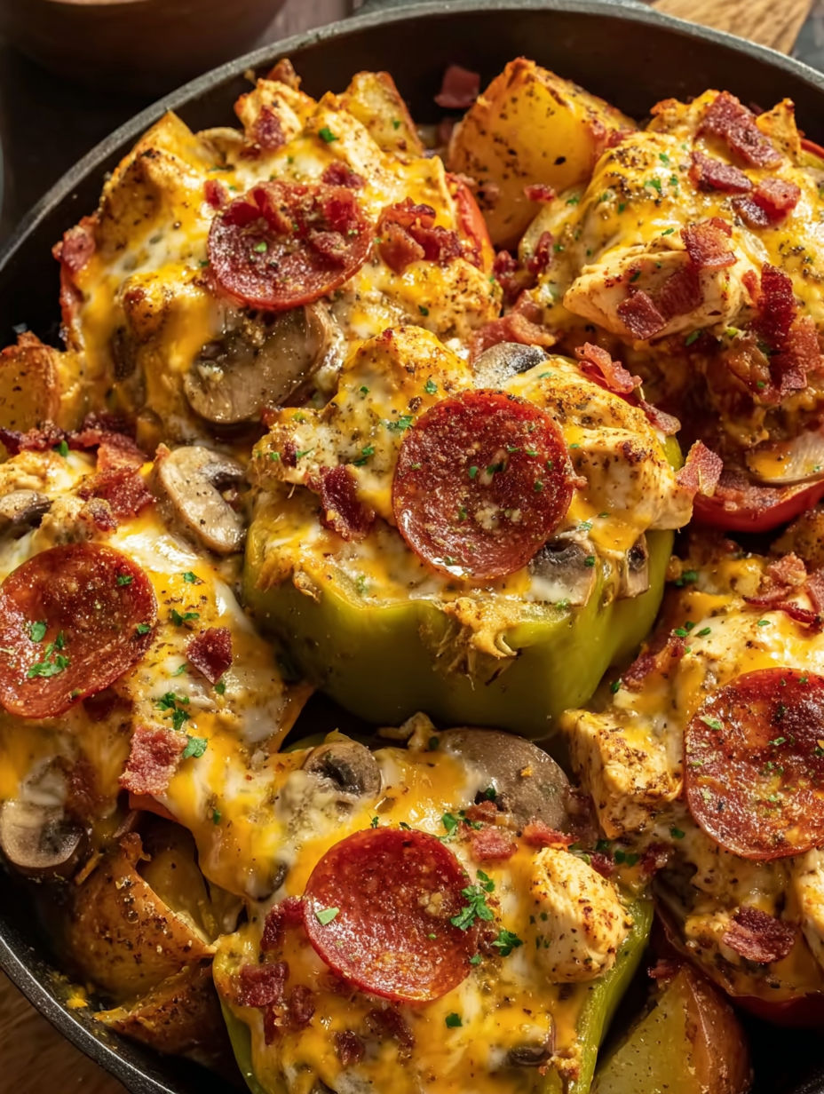 A plate of food with peppers and cheese.