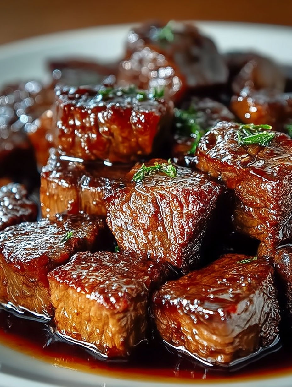 A plate of beef cubes.