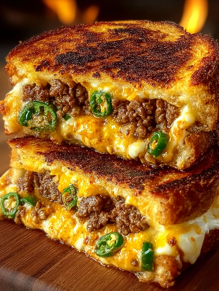 A sandwich with cheese and jalapenos.