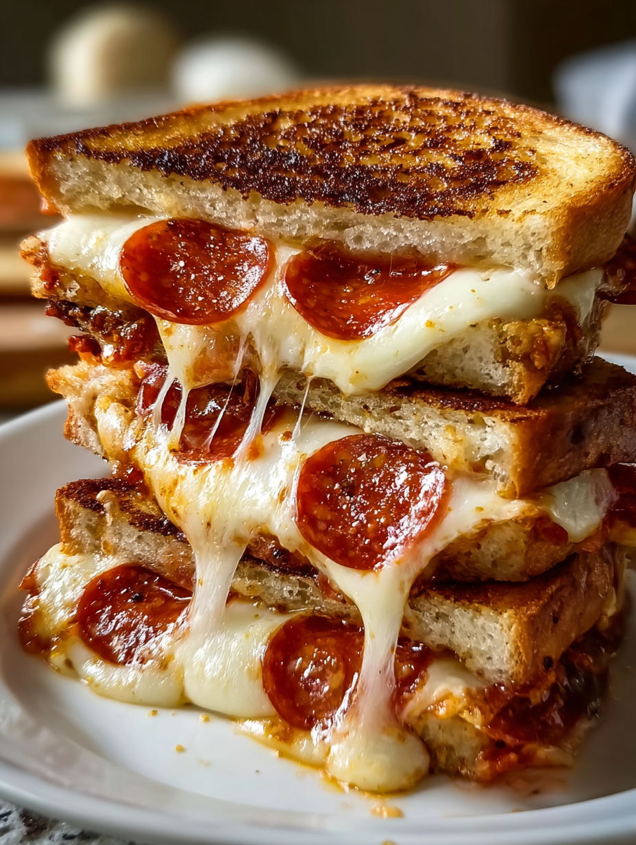 A stack of pepperoni sandwiches.