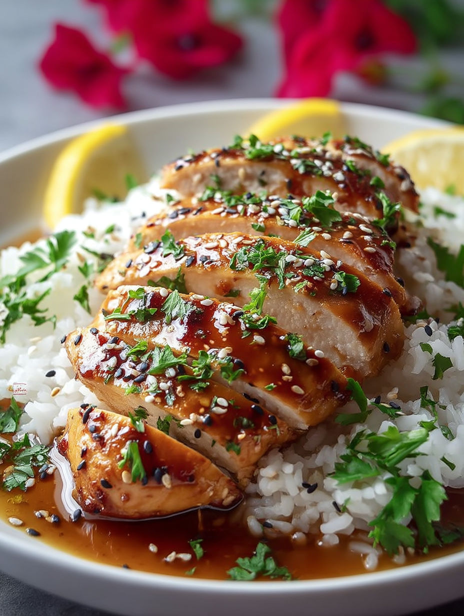 A plate of food with chicken and rice.