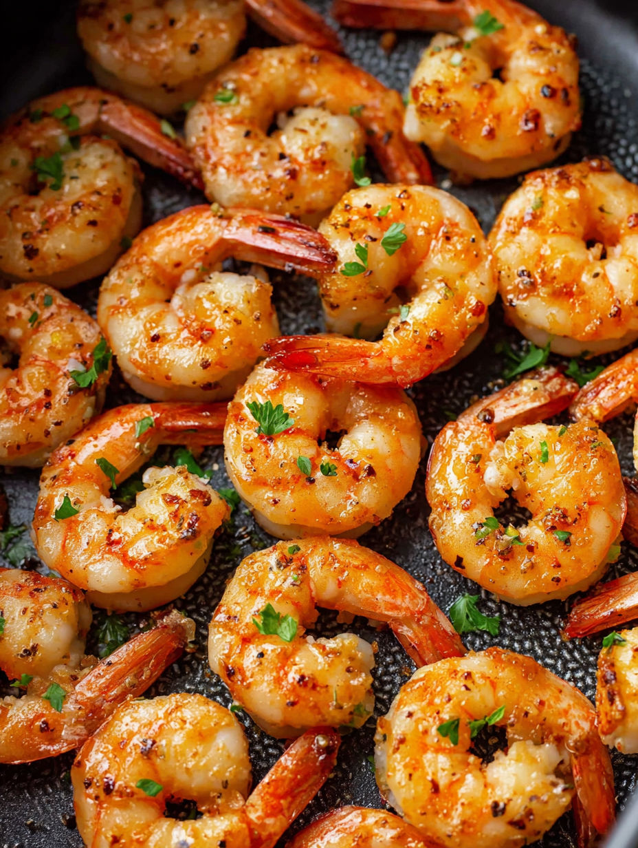 Air fryer shrimp with green herbs.