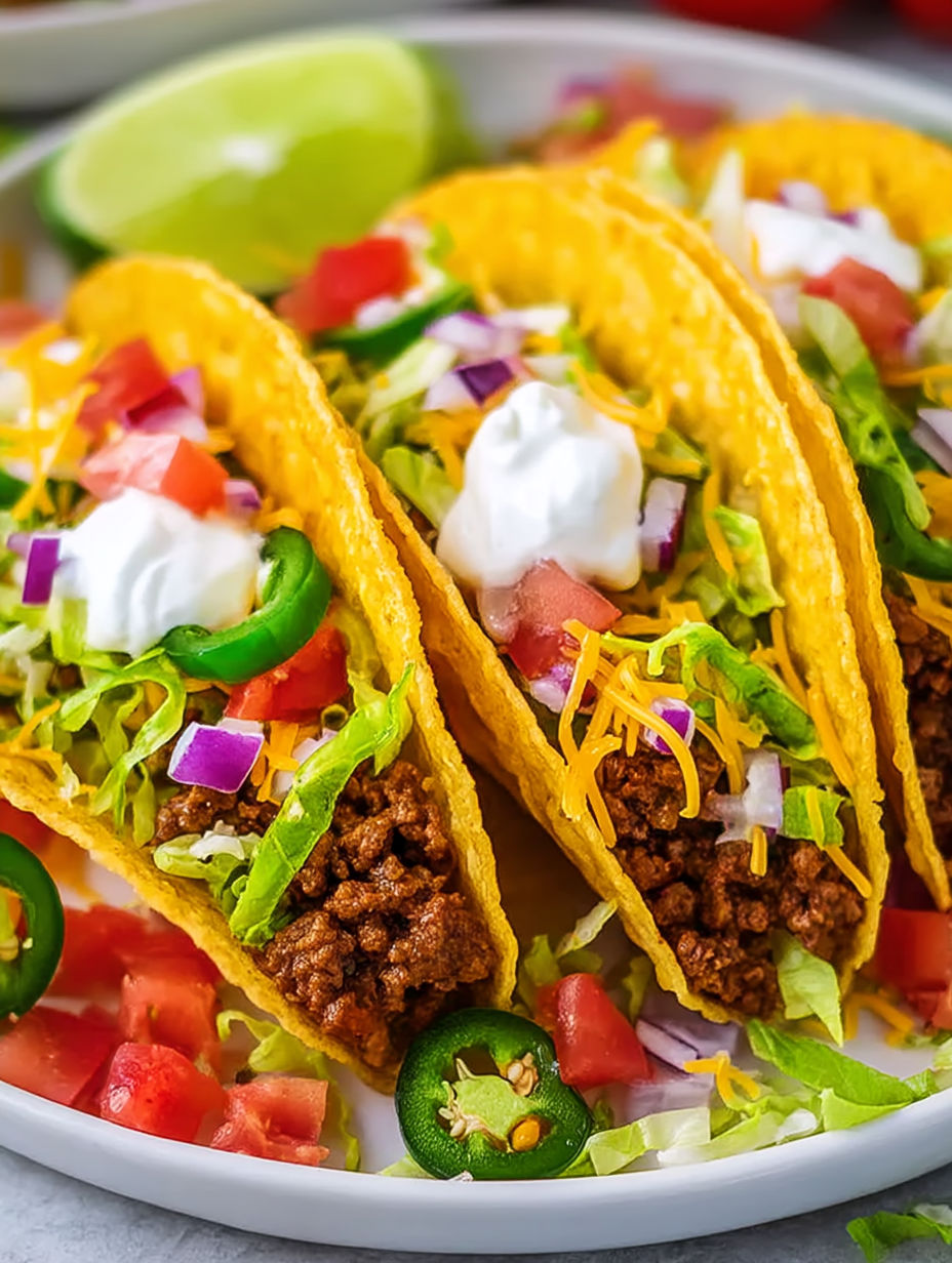 A plate of tacos with lettuce, tomatoes, and cheese.