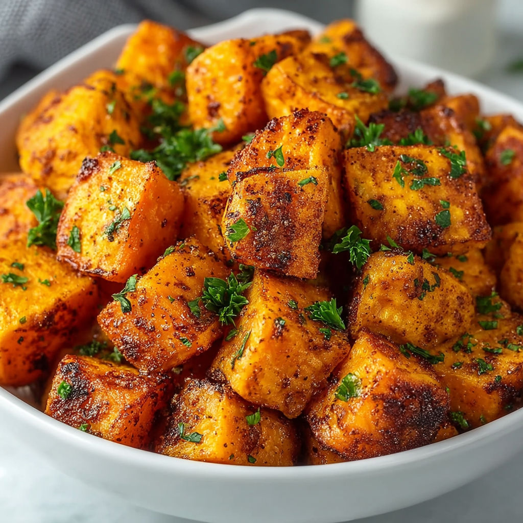 A bowl of sweet potato cubes.