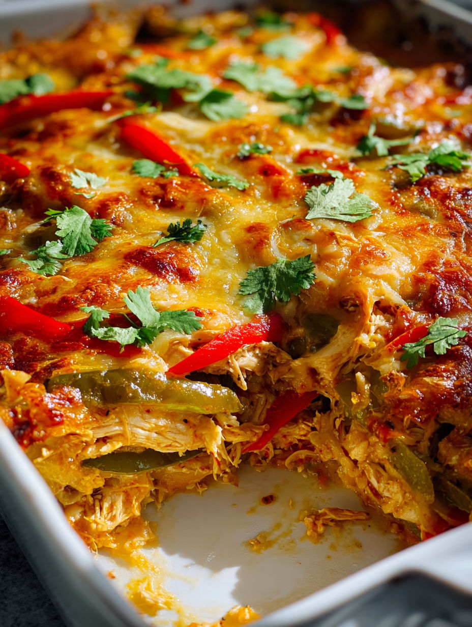 A delicious chicken fajitas casserole.