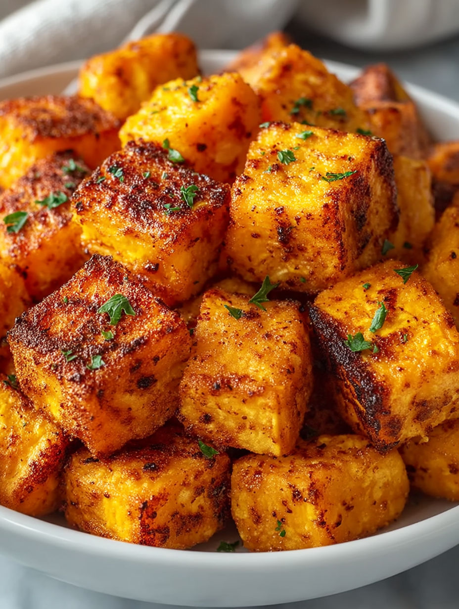 Sweet potato cubes in a bowl.