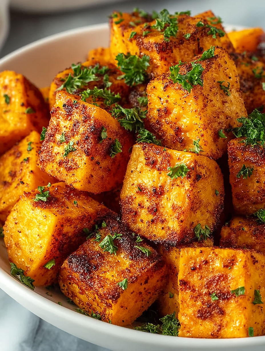 A bowl of sweet potato cubes.