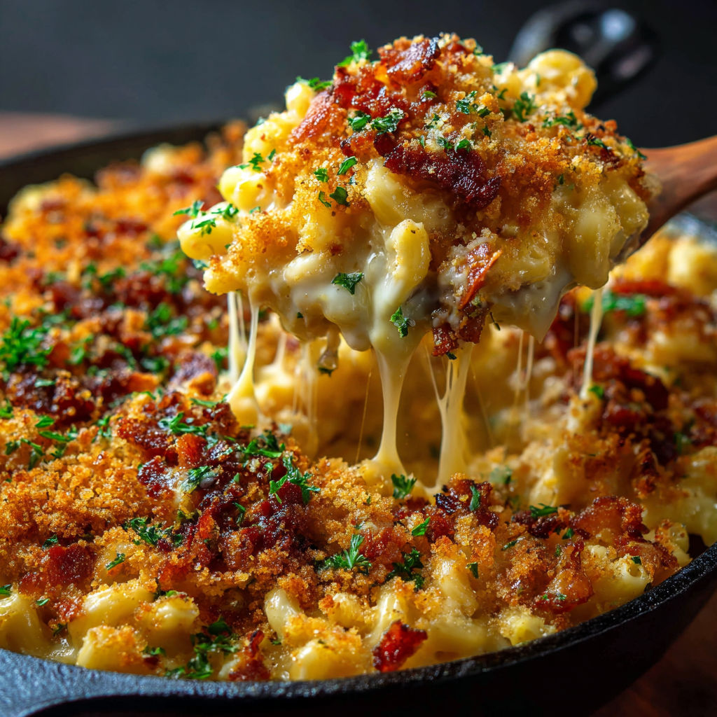 A close up of a delicious mac and cheese dish.