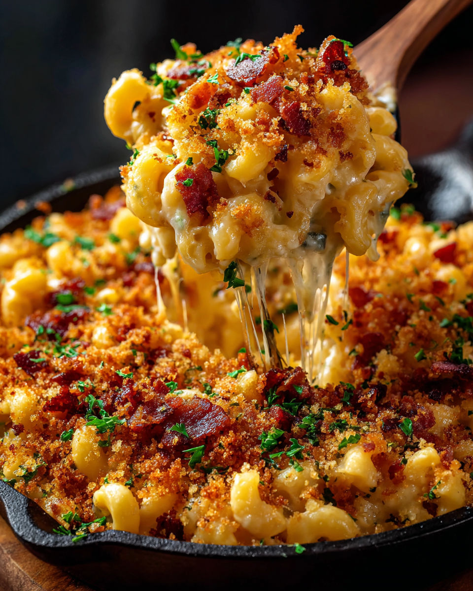 A close up of a delicious mac and cheese dish.