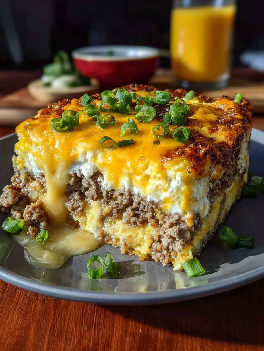 A sausage, egg, and cream cheese dish on a plate.
