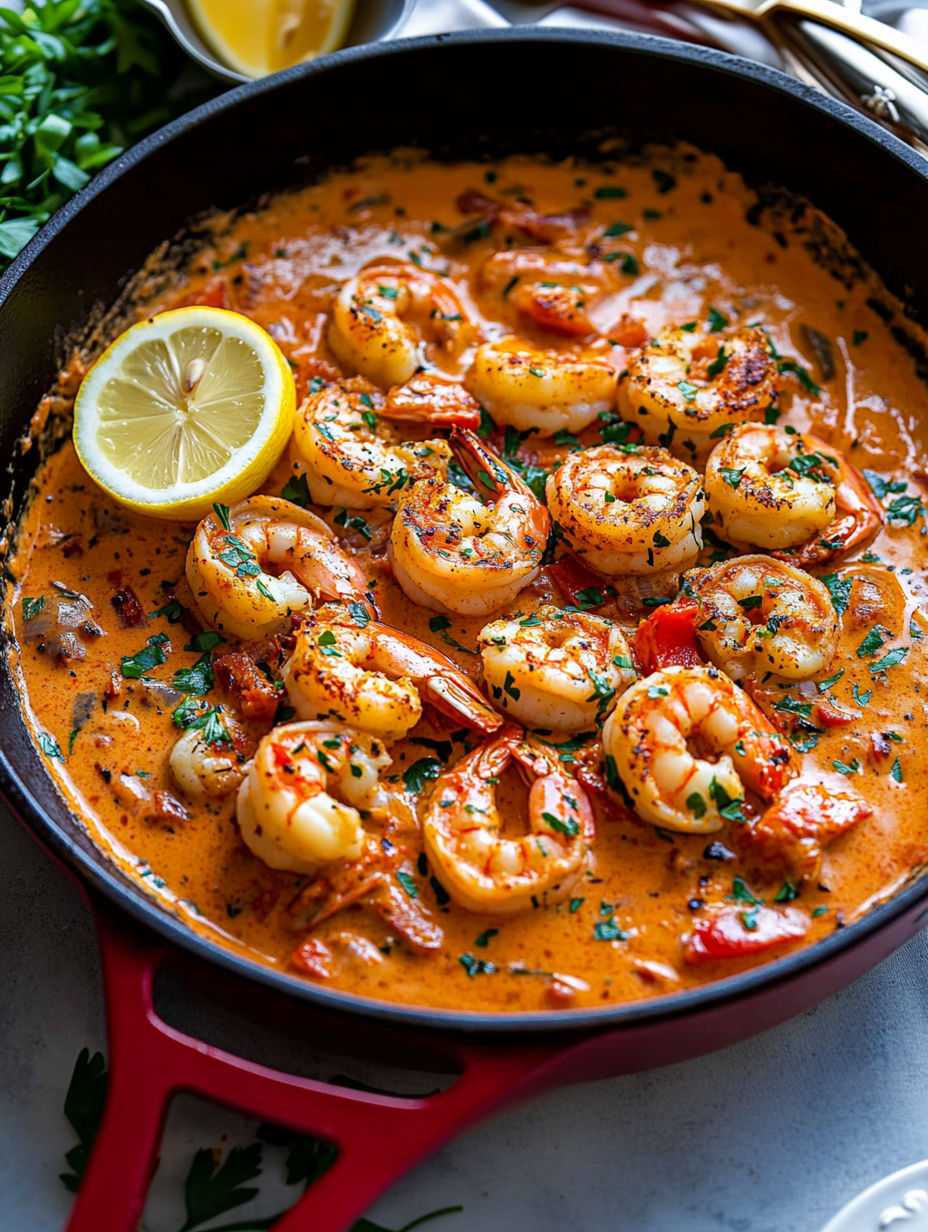 A bowl of shrimp with garlic and paprika.