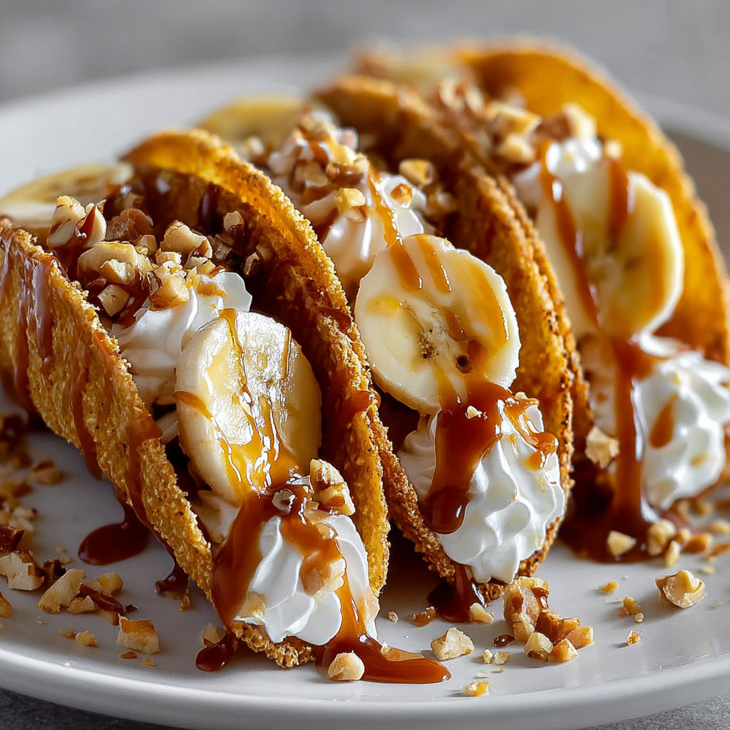 A plate of banana and caramel tacos.