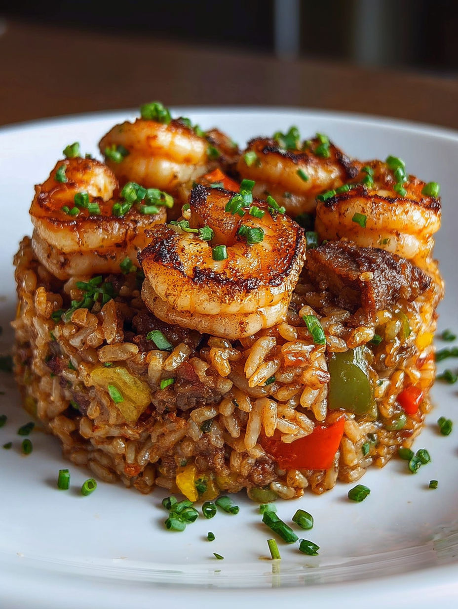 A plate of shrimp and rice.