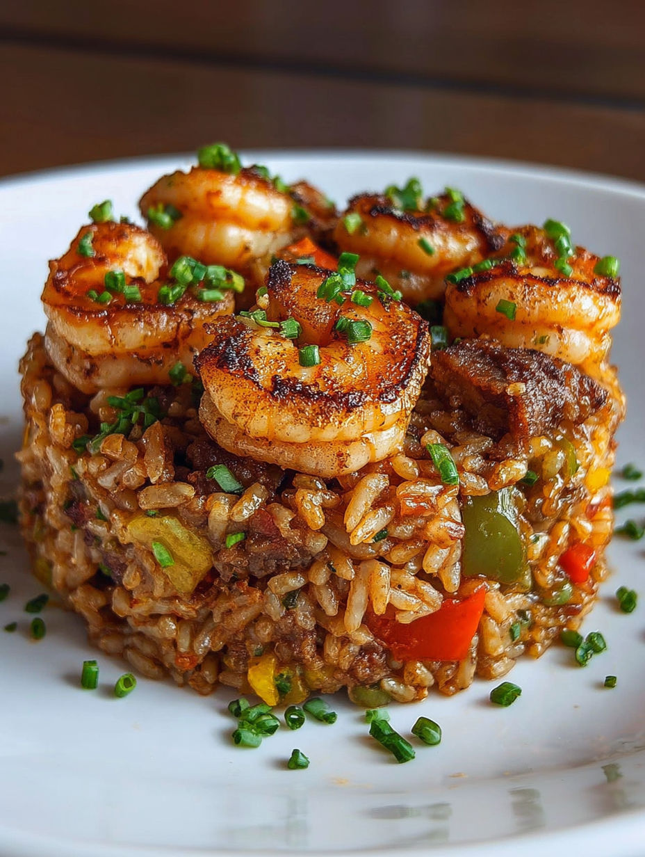 A plate of shrimp and rice.