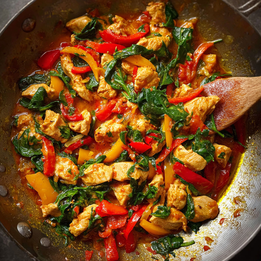 A pan of chicken and spinach.