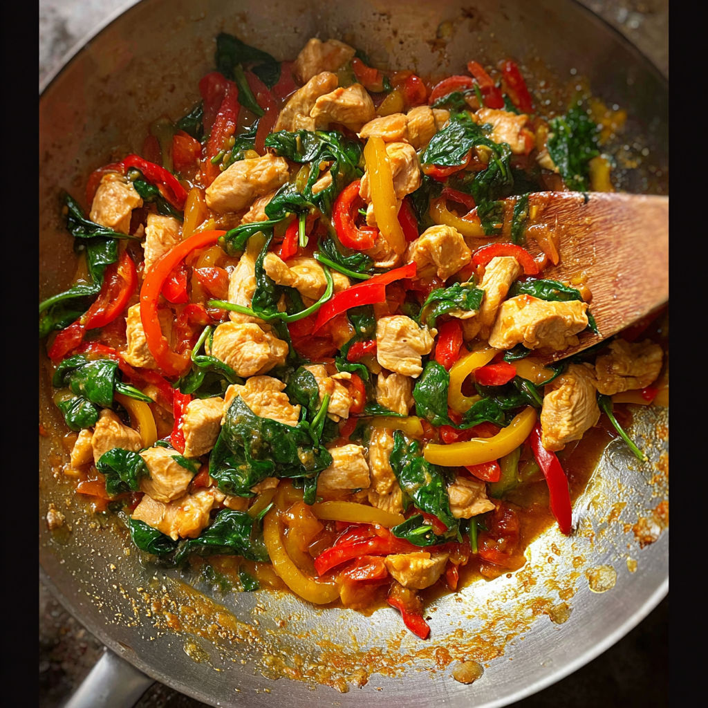 A pan of chicken and spinach.
