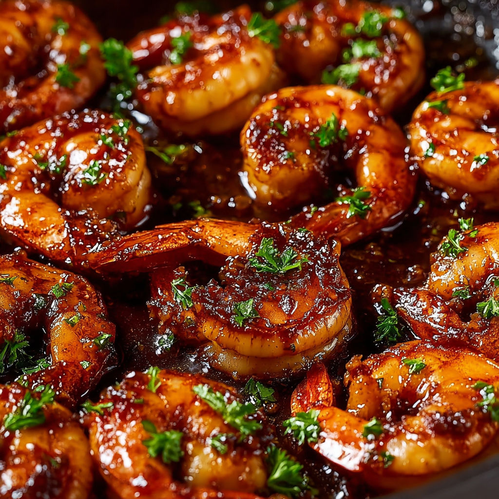 A pan of shrimp with honey butter and old bay seasoning.