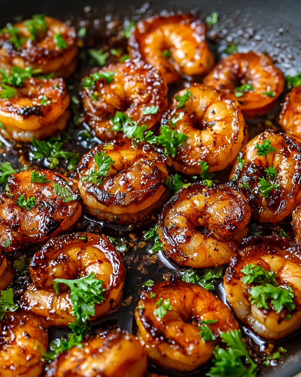 A plate of shrimp with honey butter and old bay seasoning.