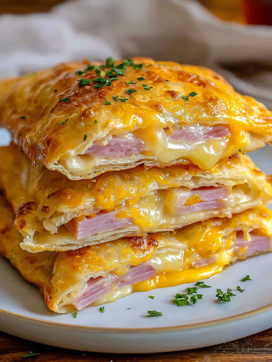 A stack of ham cheese pockets.