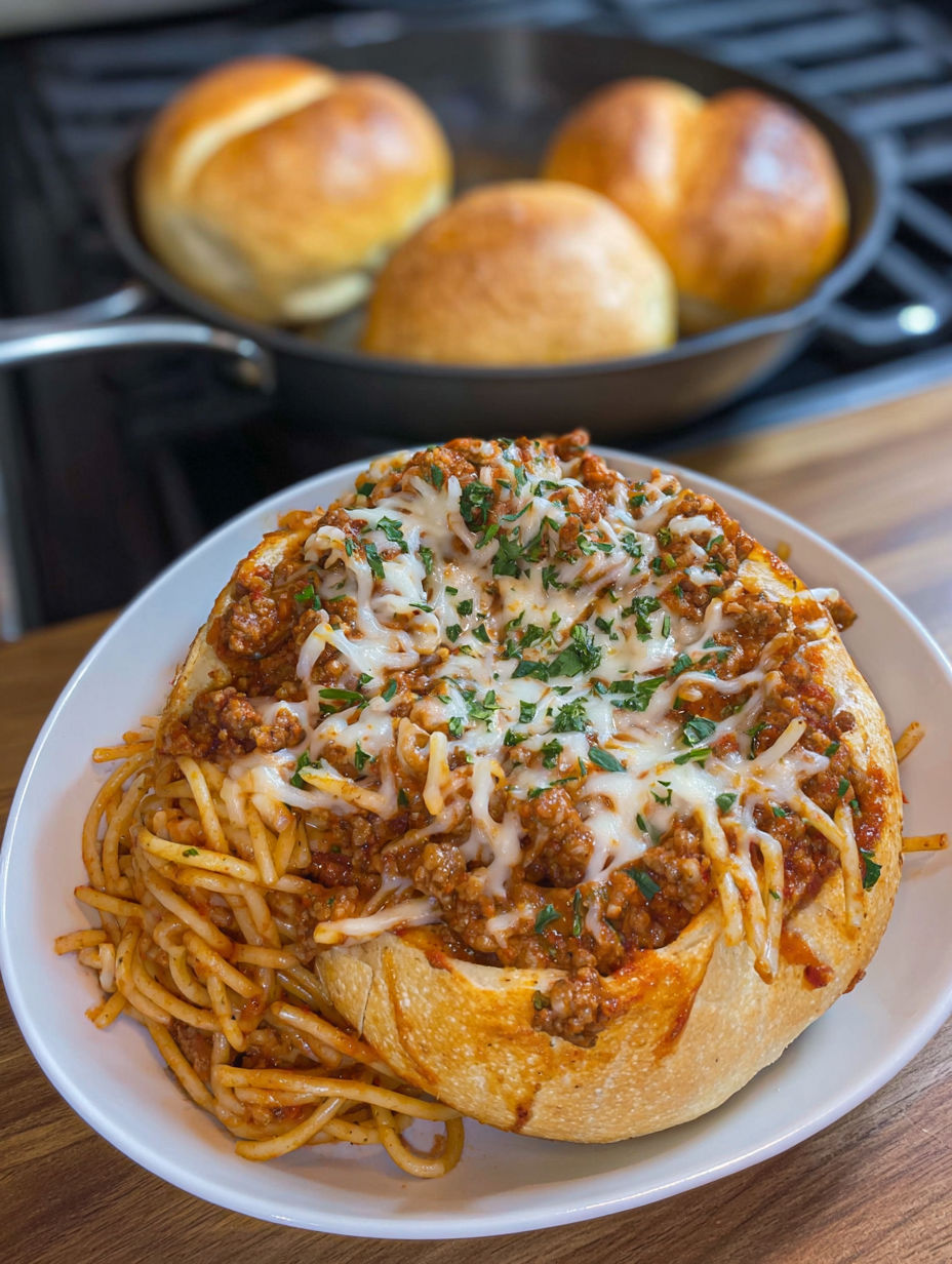 A plate of spaghetti garlic bread.