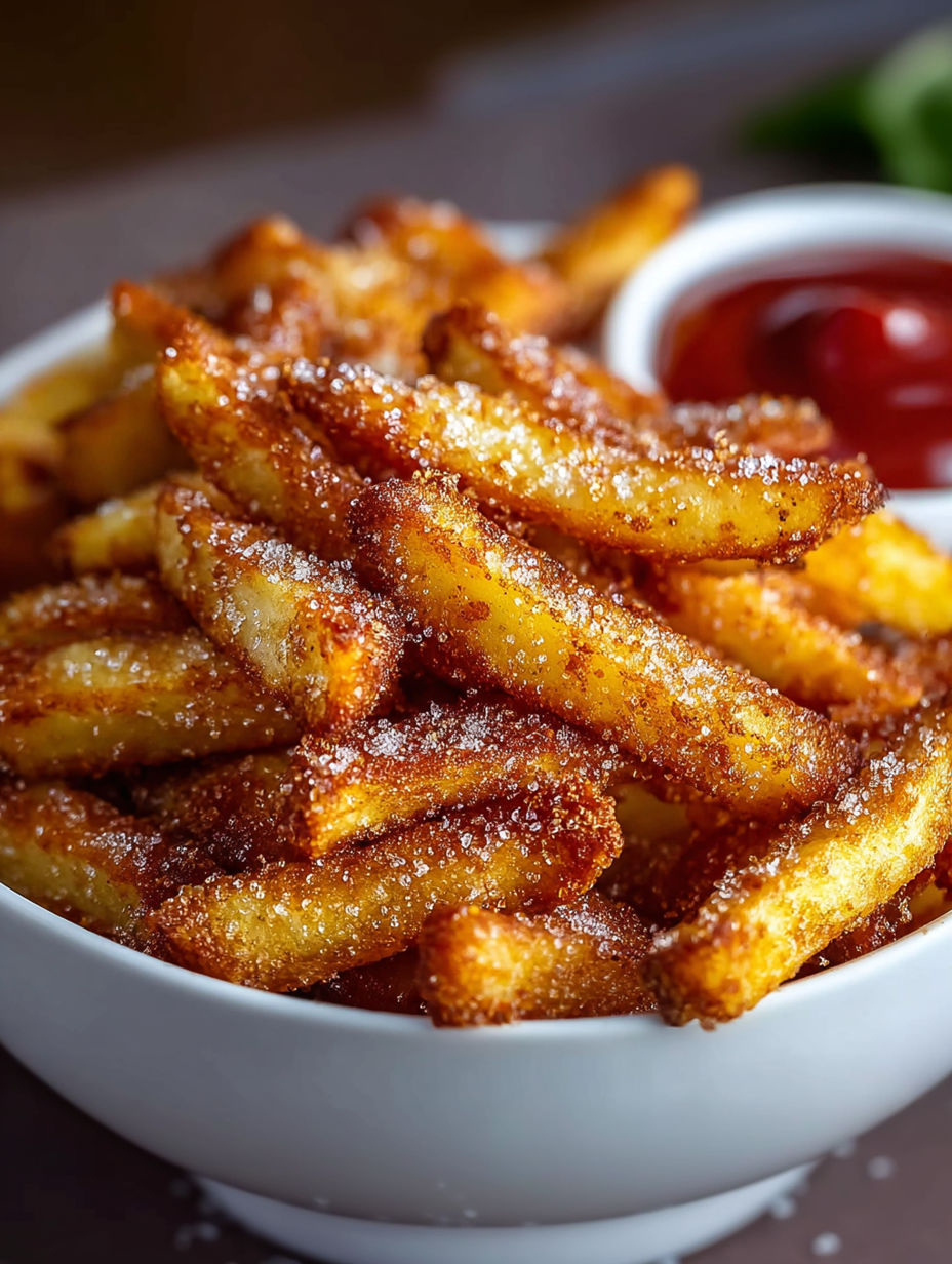 A bowl of crispy air fryer apple fries.