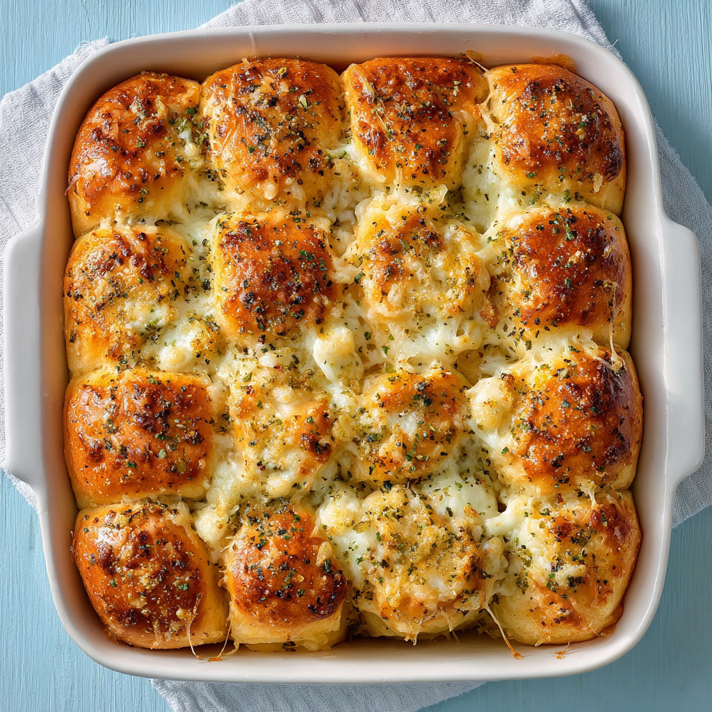 A white plate with a dish of garlic rolls.