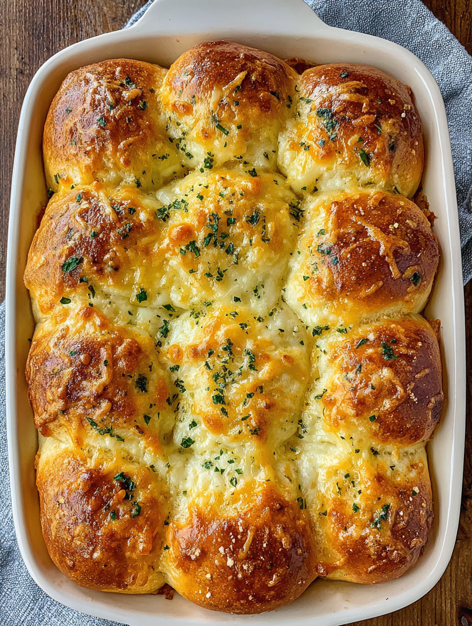 A dish of cheesy Hawaiian garlic rolls.