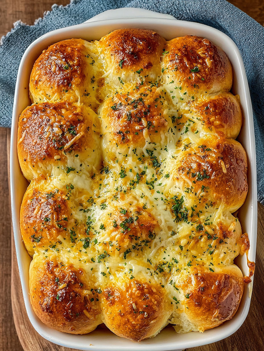 A dish of cheesy Hawaiian garlic rolls.