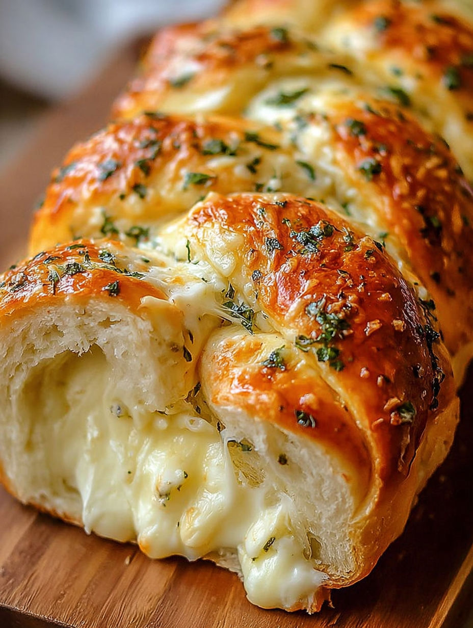 A swirled garlic herb cheese bread.