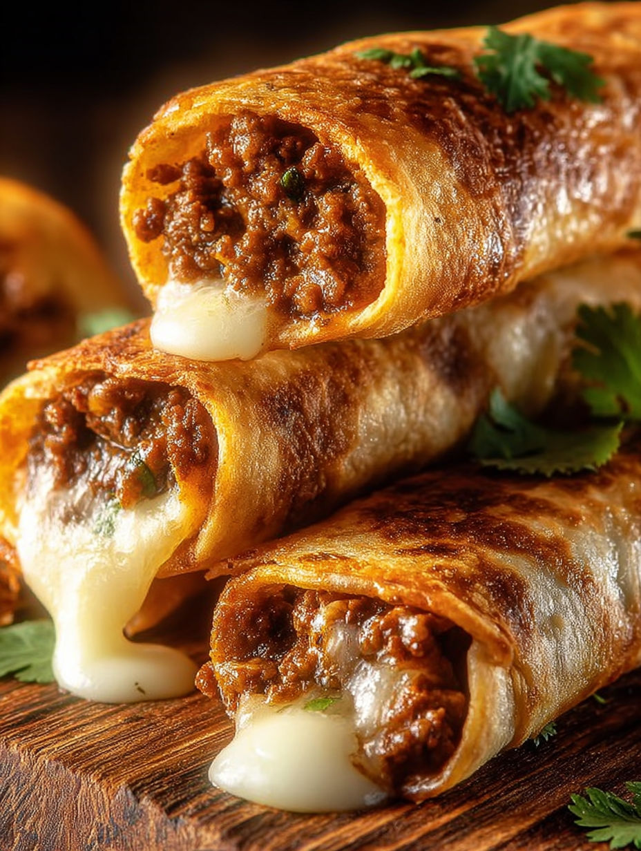 A close up of a delicious beef and cheese chimichanga.