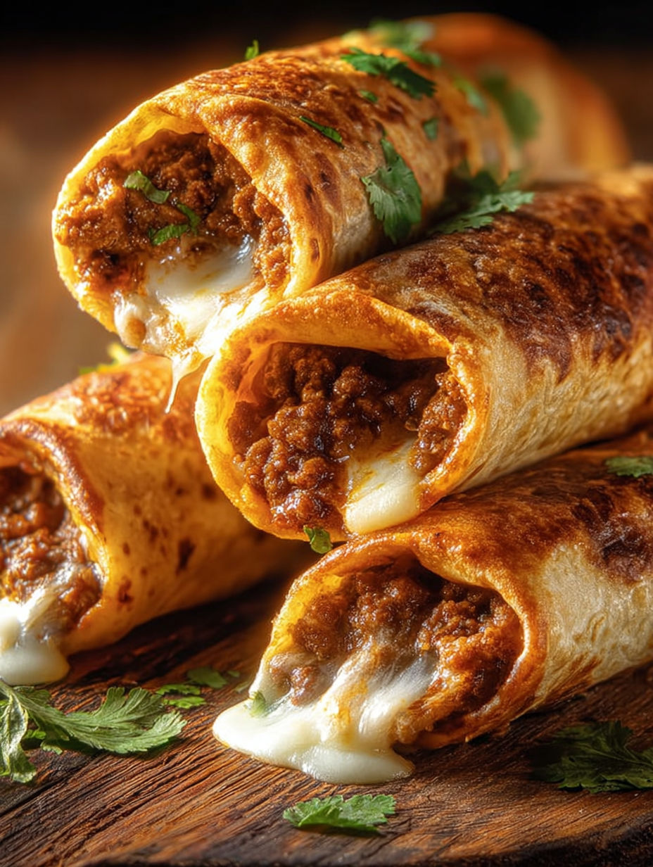 A plate of crispy beef cheese chimichangas.