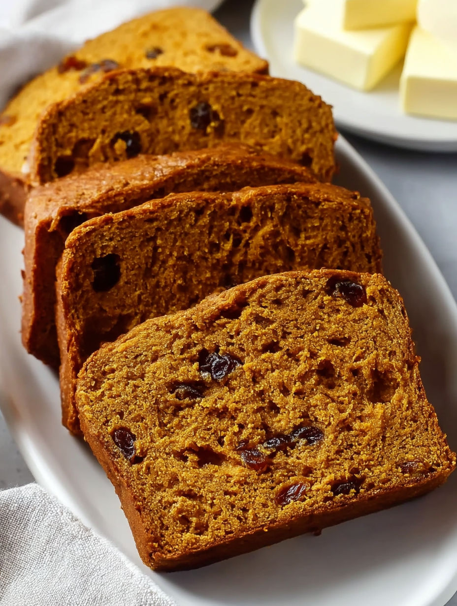 A plate of moist spiced sweet potato bread.