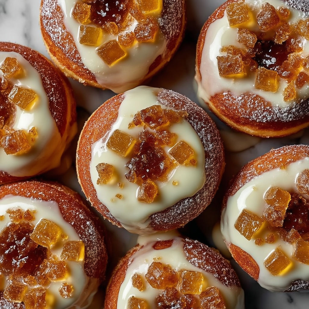 A group of donuts with a glaze and candy toppings.
