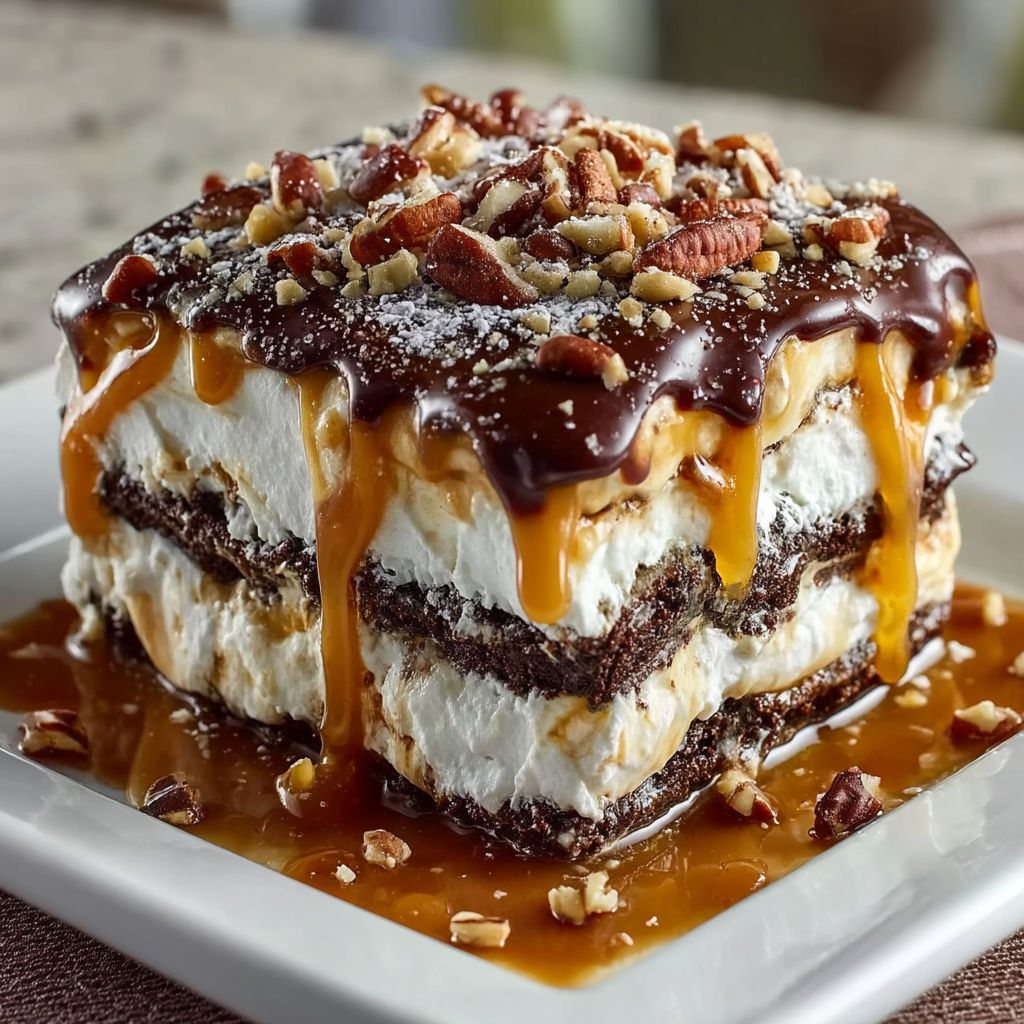 A close up of a creamy turtle lasagna.