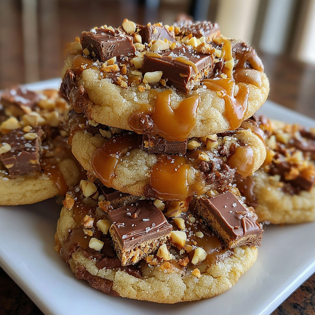 A stack of Butterfinger Caramel Crunch cookies.