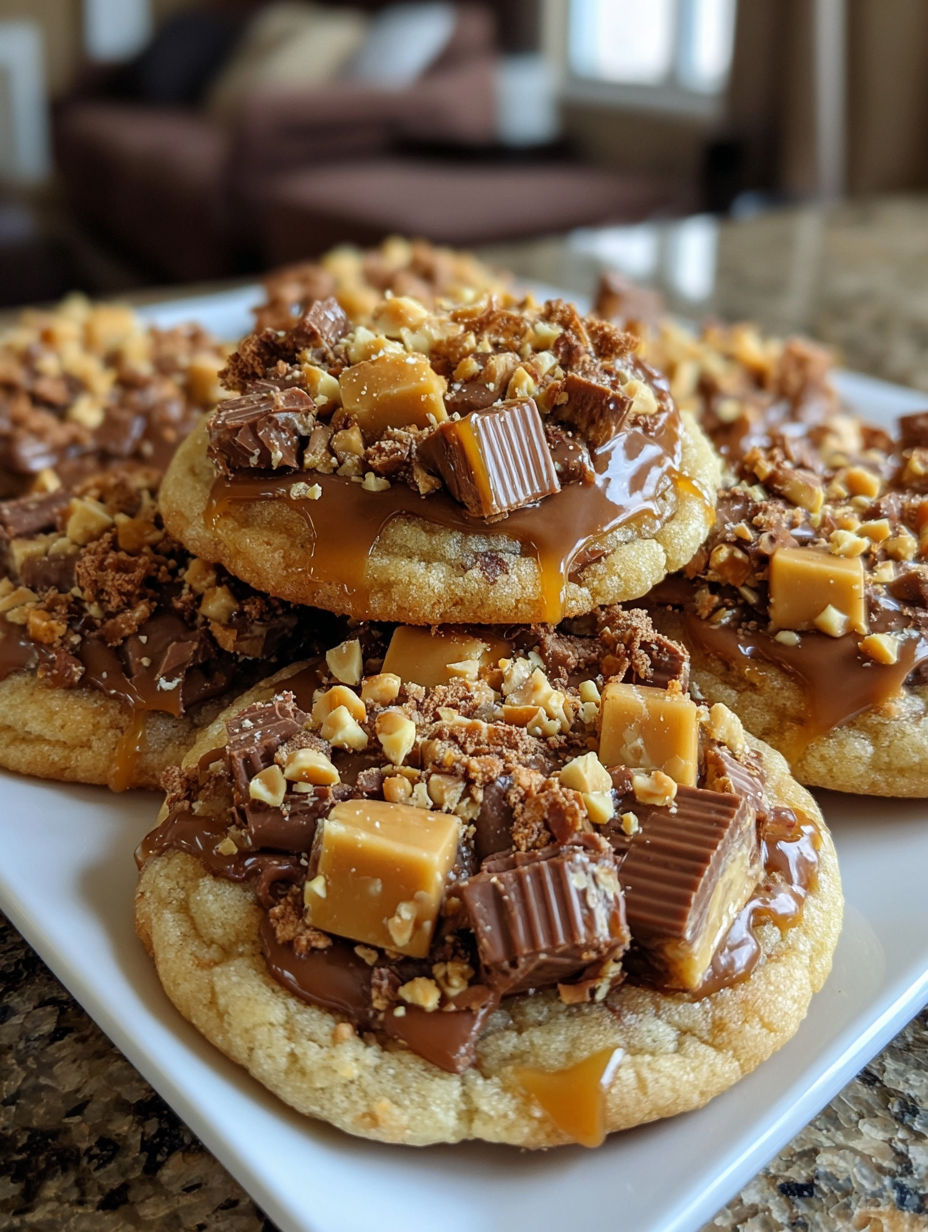 A plate of Butterfinger Caramel Crunch Cookies.