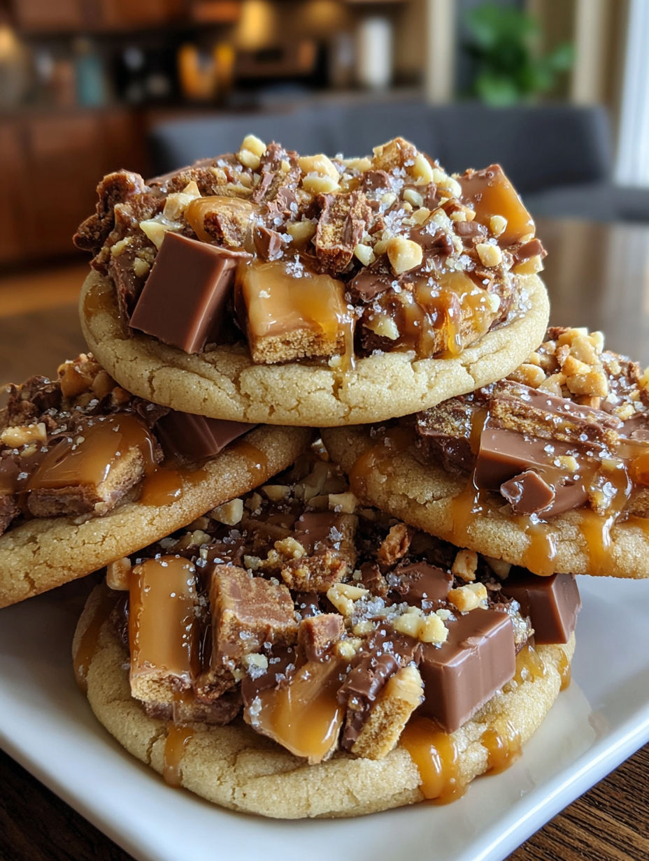 A stack of Butterfinger Caramel Crunch cookies.