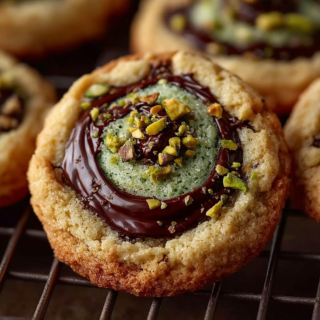 A cookie with chocolate and almonds on top.