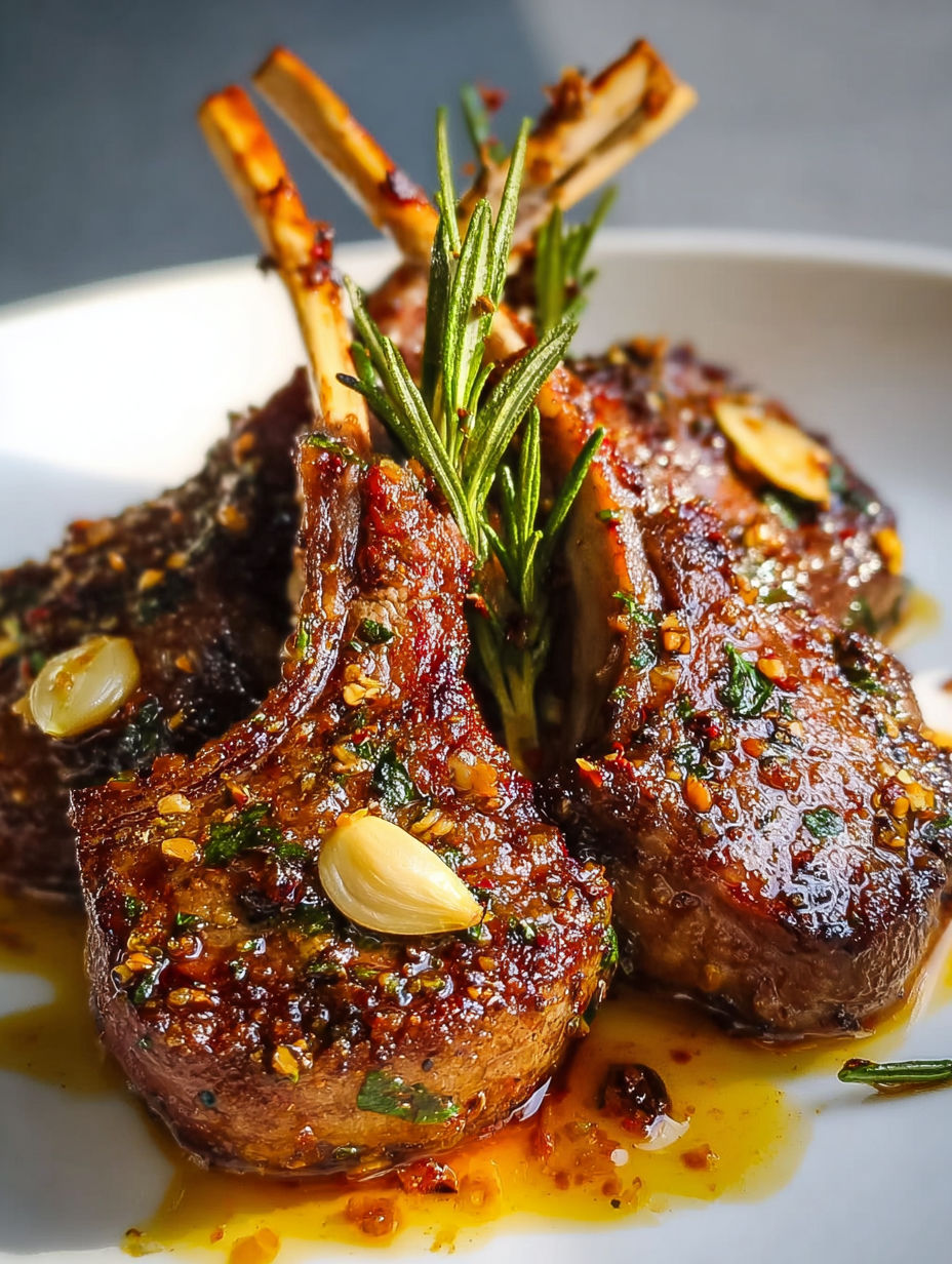 Lamb chops with herbs and spices.