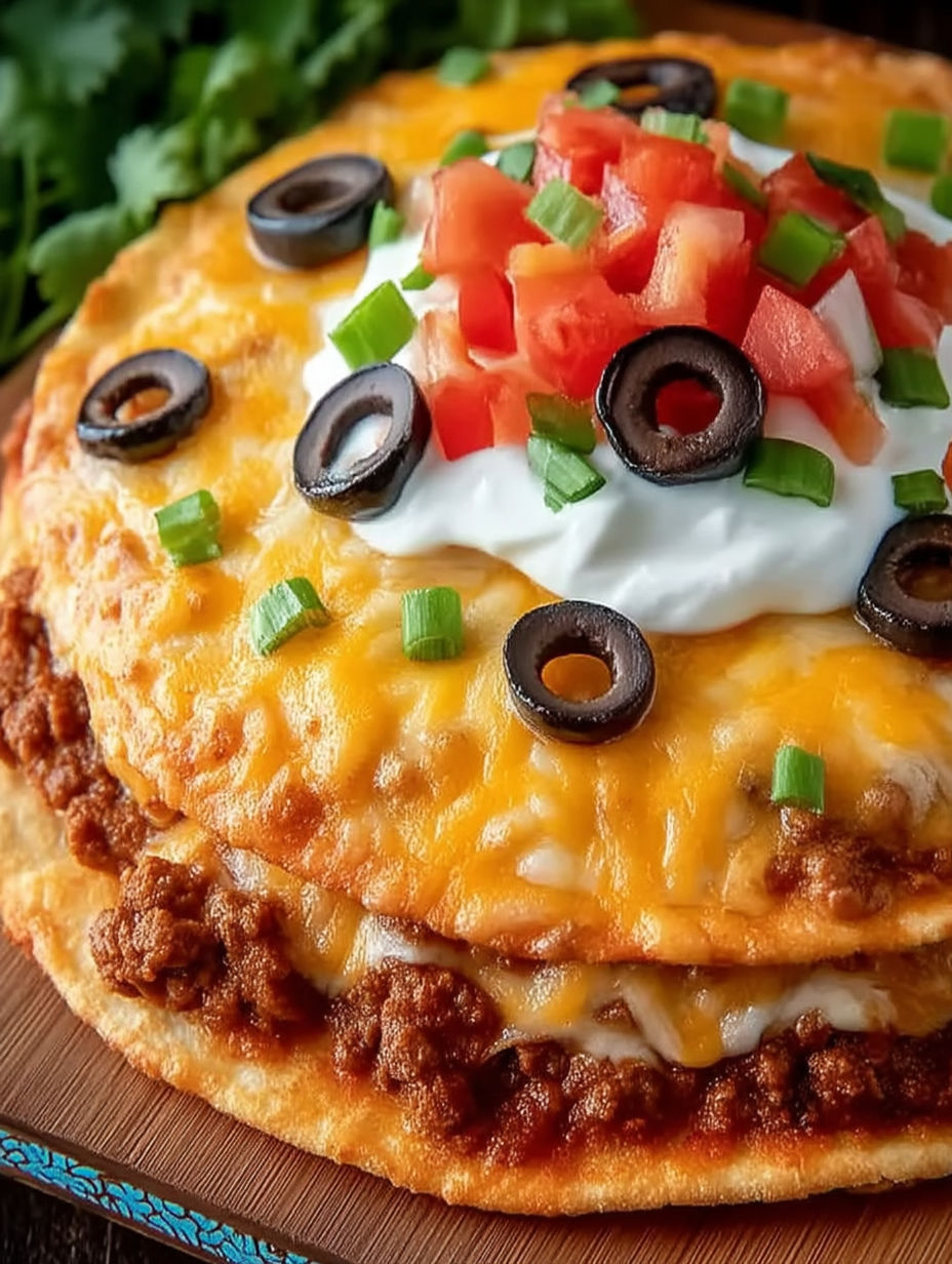 A close up of a Mexican pizza with olives and tomatoes.