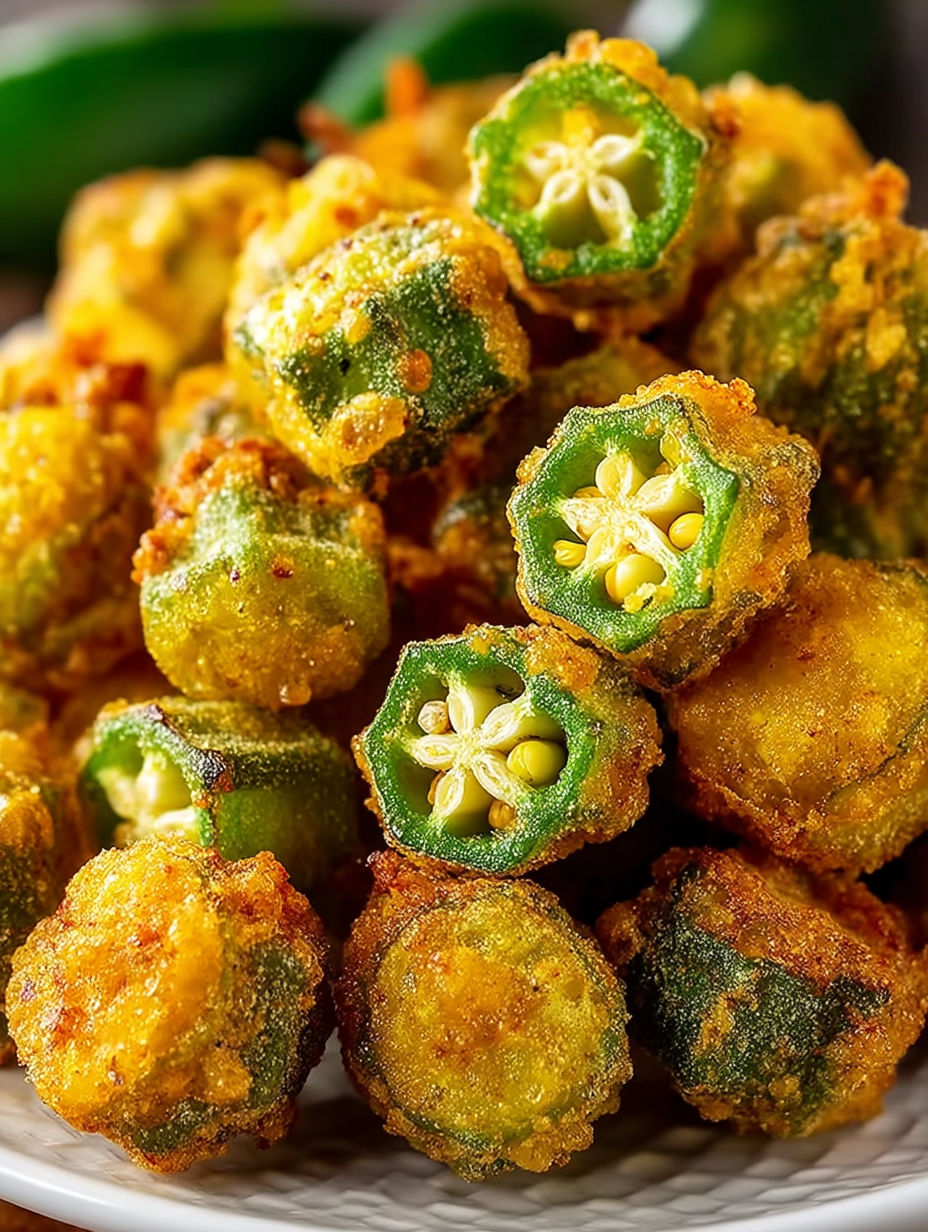 Fried okra with a yellow center.