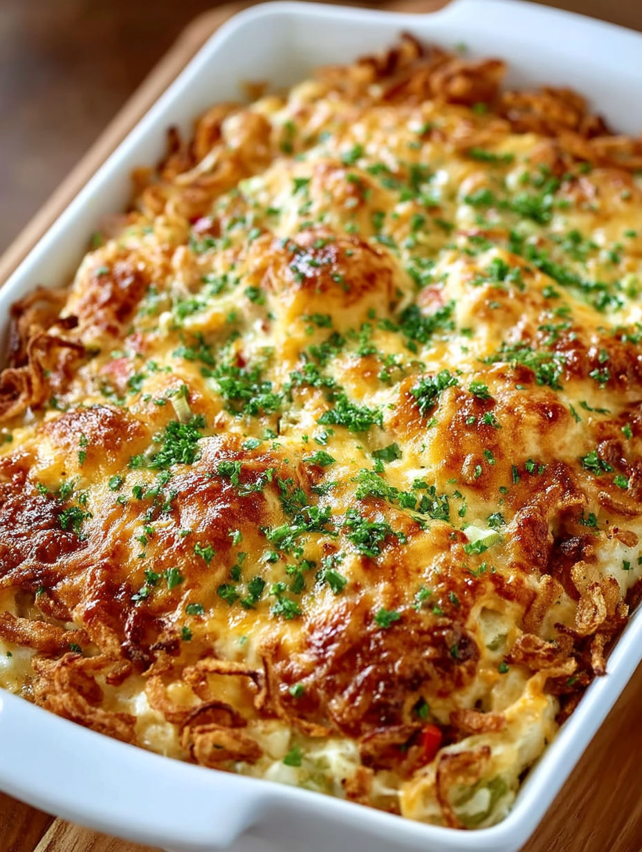 A casserole with green beans and potatoes.