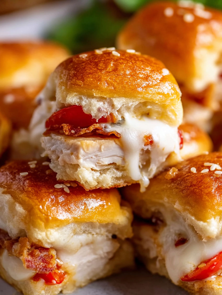 A stack of Kentucky Hot Brown Sliders.