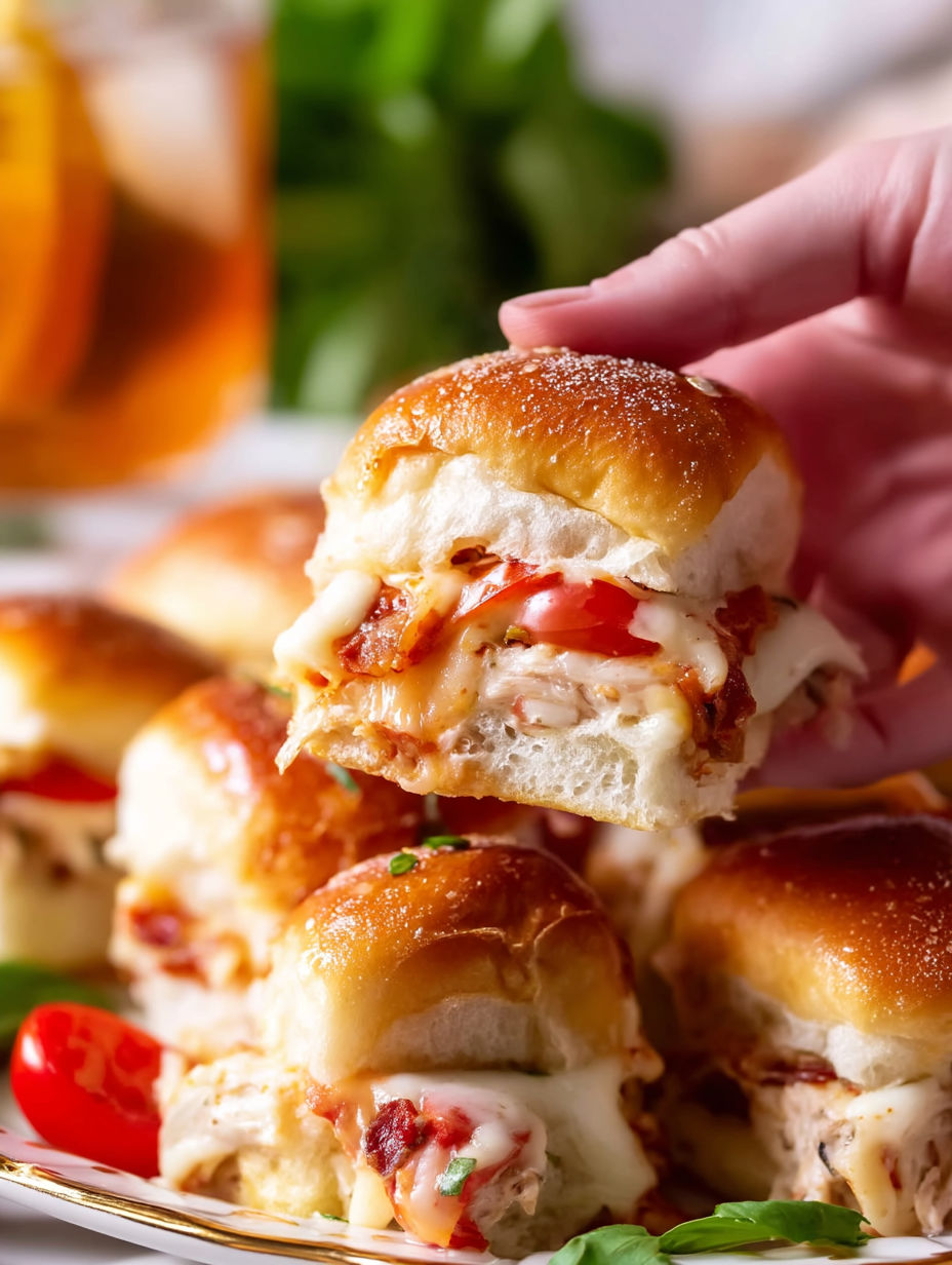 A person holding a Kentucky Hot Brown slider.