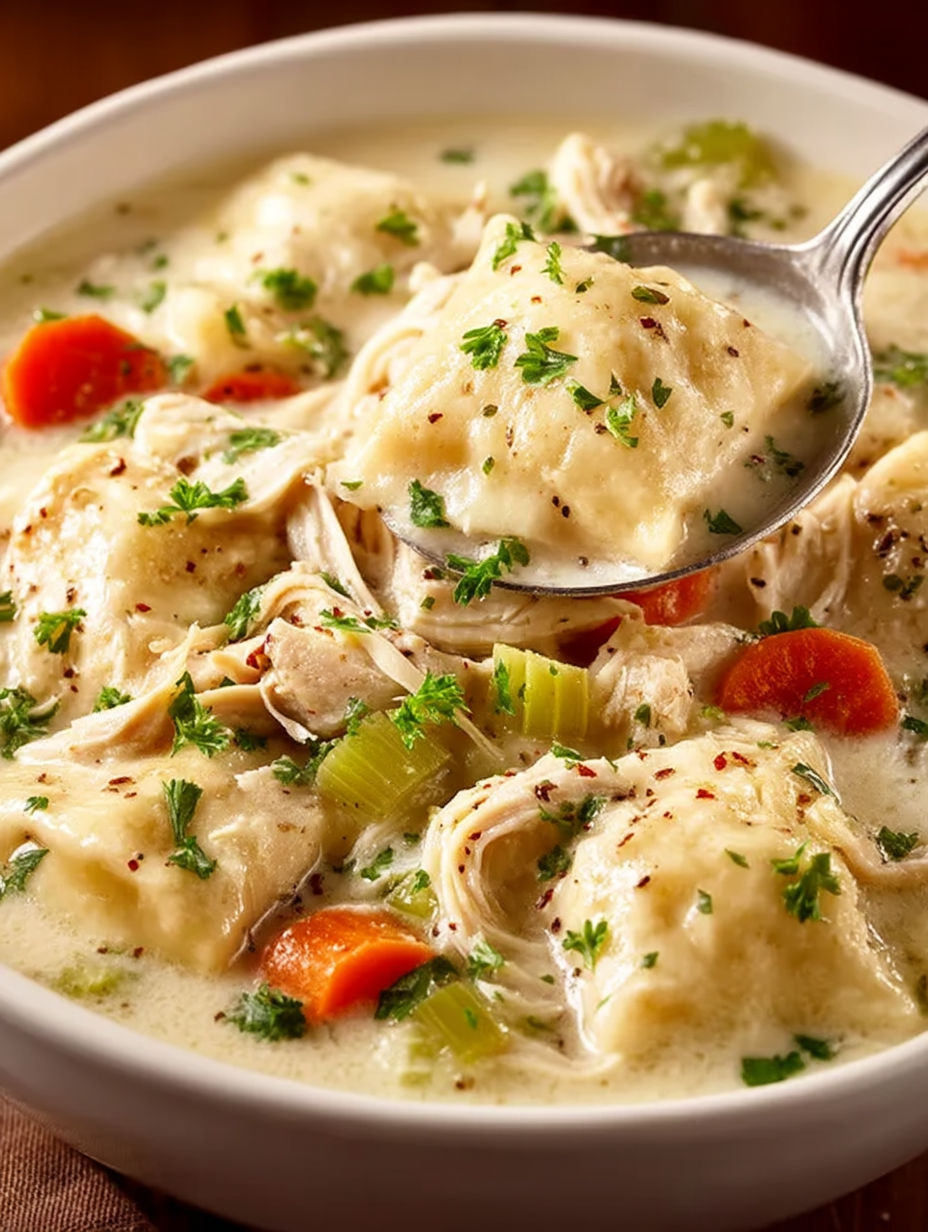 A spoon is in a bowl of soup.