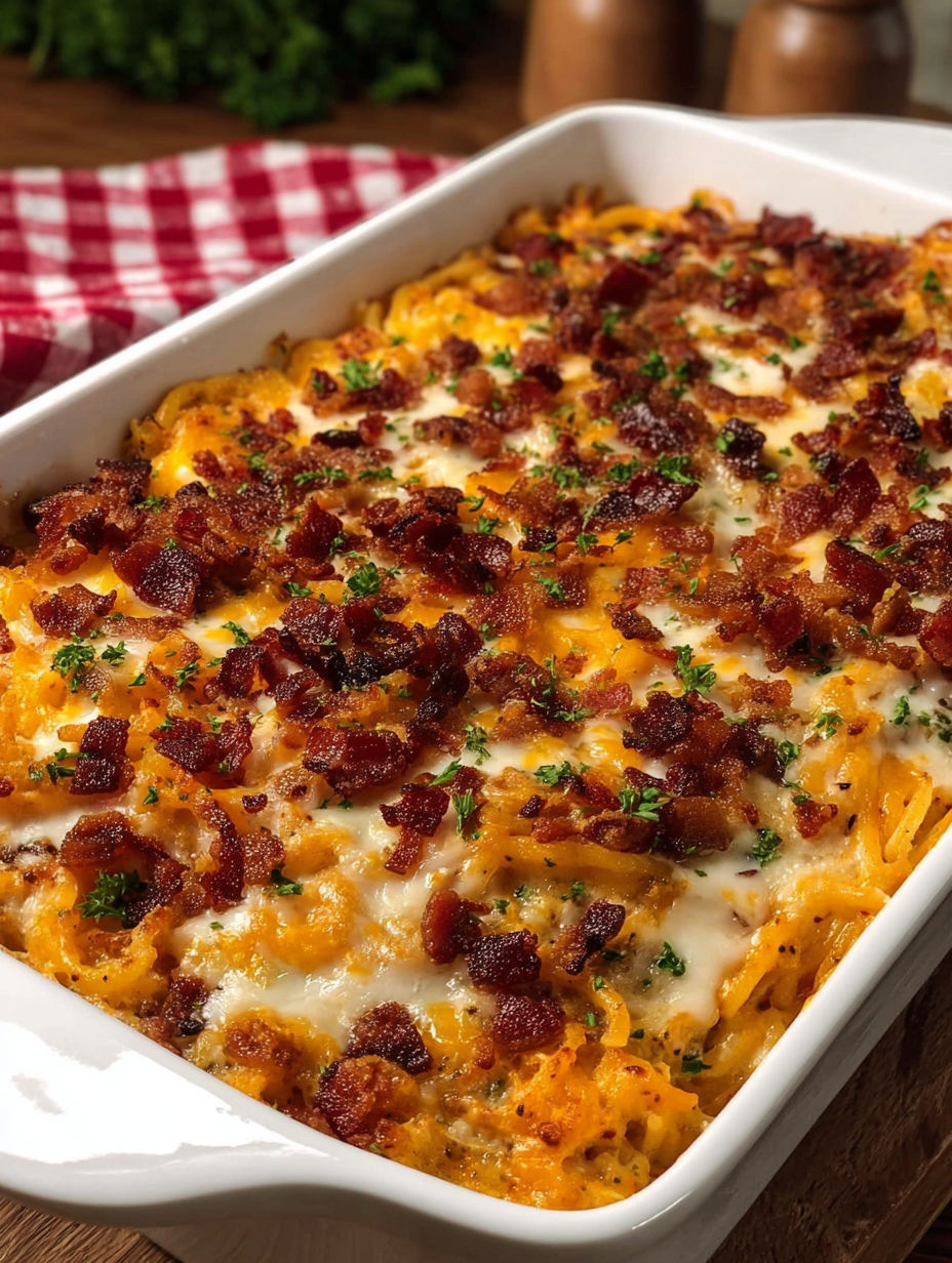 A dish of Cowboy Spaghetti Creamy Cheesy Twist.