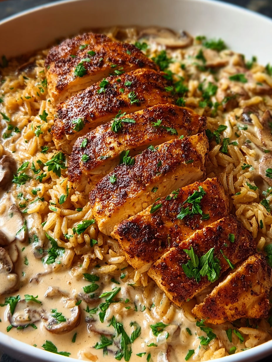 A plate of food with chicken and rice.