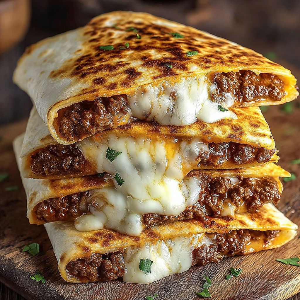 A stack of hamburger quesadillas.